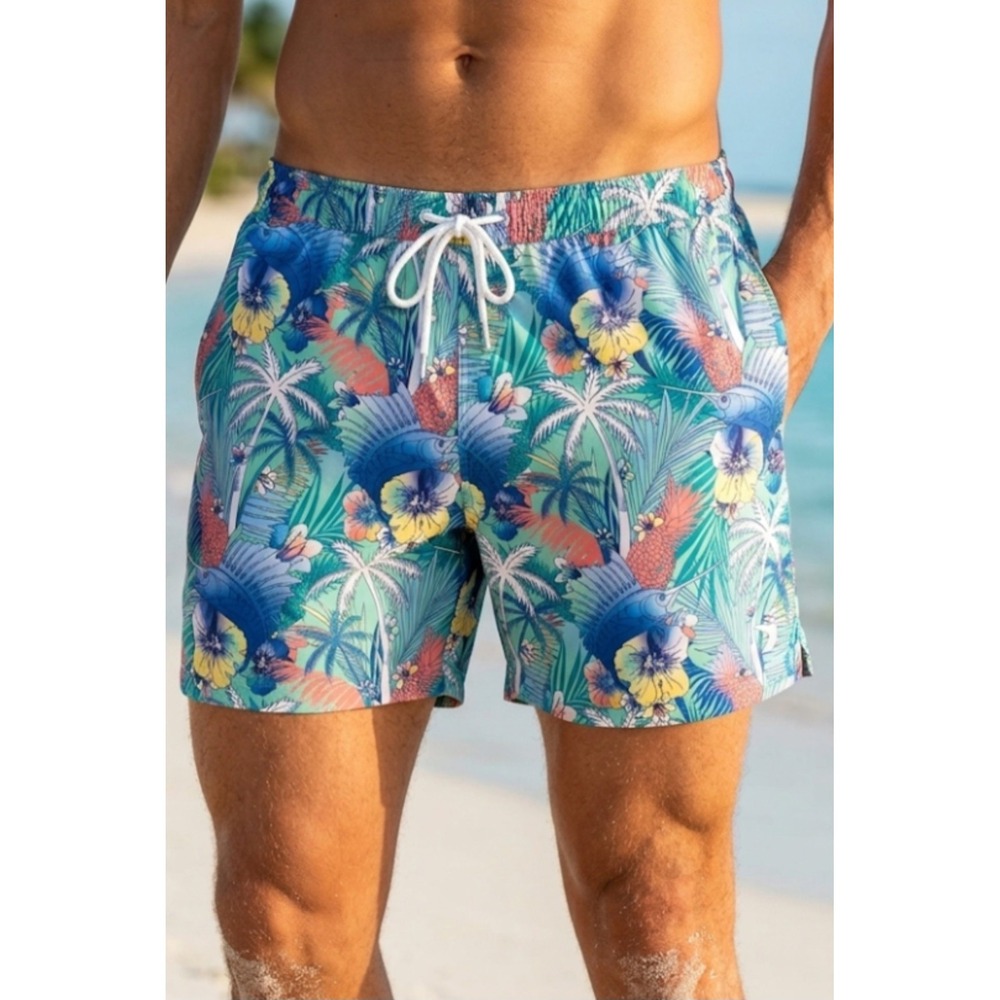 REEL LEGENDS swim trunks a vibrant tropical floral and sailfish print Sx 3XL
